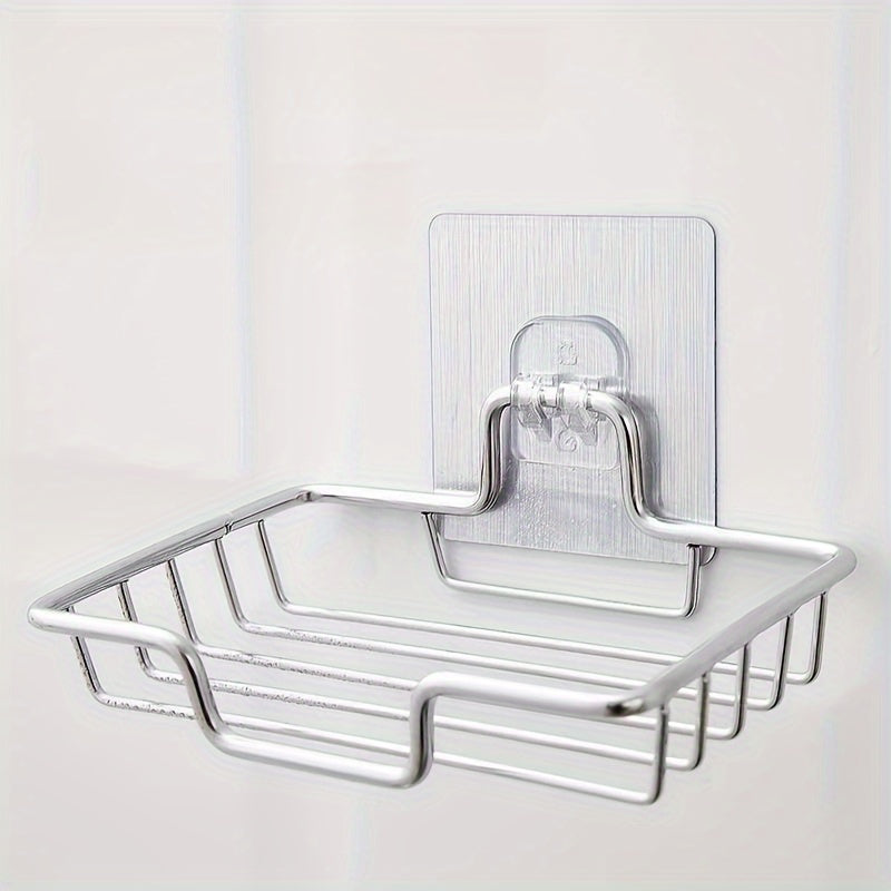 1pcStainless Steel Wall Mounted Soap Dish - Rust-Proof, Drainable Bathroom and Kitchen Accessories Storage Rack