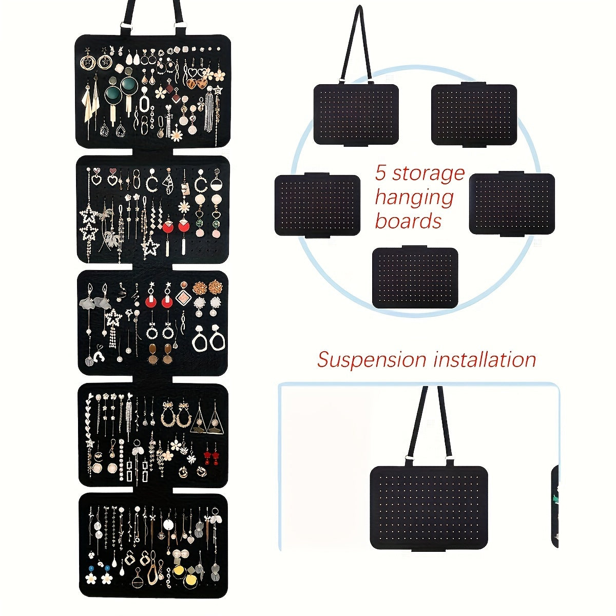 1pc Elegant Black Felt Jewelry Storage Box - 5-Layer Hanging Storage with Large Capacity and Foldable Design for Earrings, Pendants, Necklaces and Bracelets - Versatile Badge and Pin Display with Lanyard
