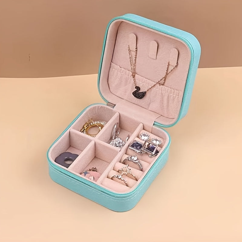1 Piece Faux Leather Jewelry Storage Box, Portable Travel Jewelry Box with Compartments for Rings, Necklaces, Earrings, Bracelets - Unfinished, Freestanding Style Storage Solution for Bedroom, Dressing Table, Drawer Organization
