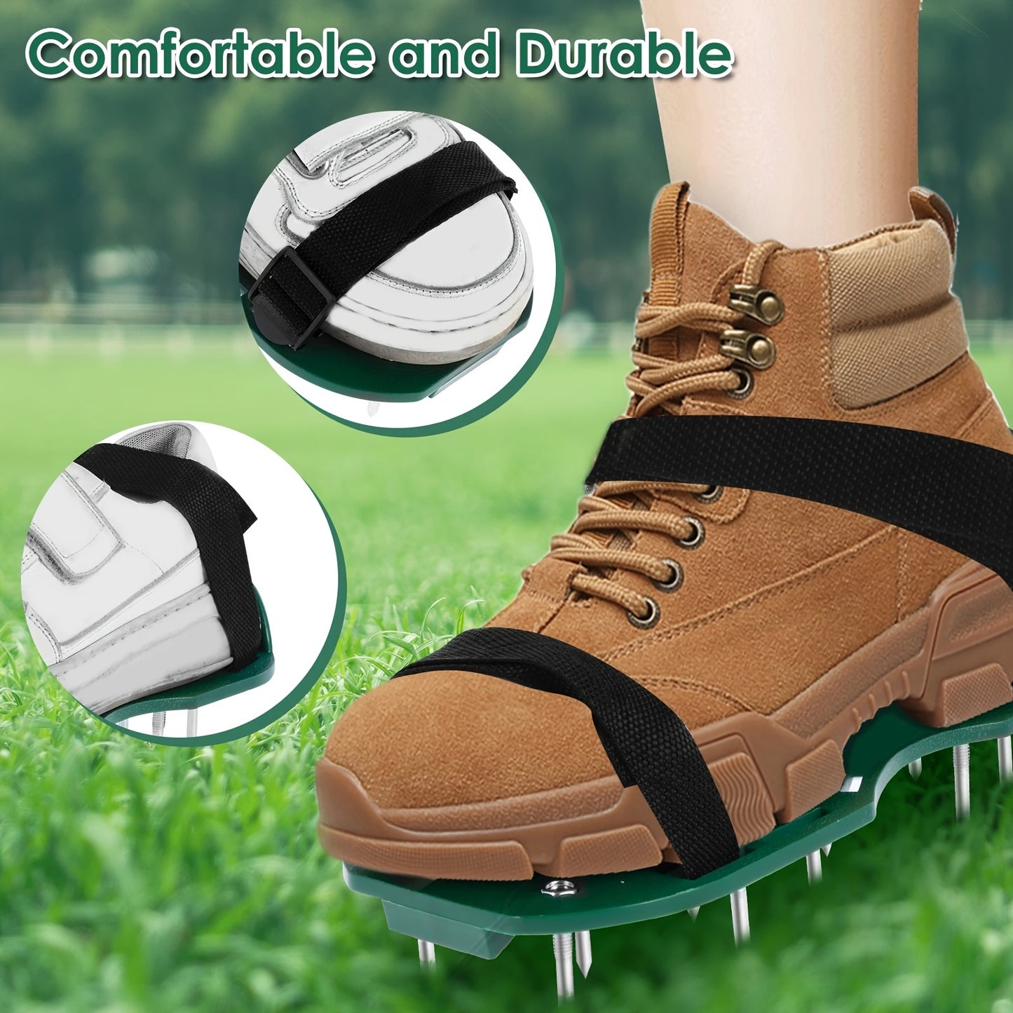 Manual Lawn Aerator with Metal Spikes - 1 Double Duty Garden Soil Aerator Sandal with Adjustable Strap - No Electricity Required Yard Tool for Soil Health and Grass Growth