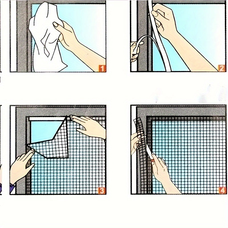 Traditional Style Adhesive DIY Window Screen Net Curtain Set with Hooks and Tape, Cuttable Mosquito Screen for Multiple Windows, Home Decoration Accessories - 1 Set