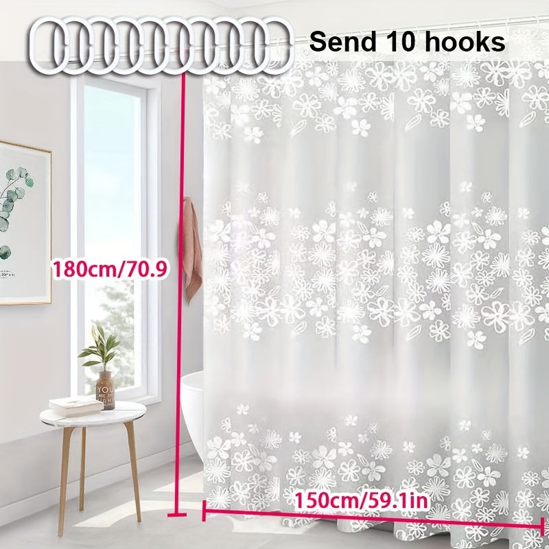 Translucent Shower Curtain with Hooks, Floral Pattern Waterproof Shower Curtain, Multifunctional Home Decor for Bathroom, Wardrobe, Window - 1 pc,