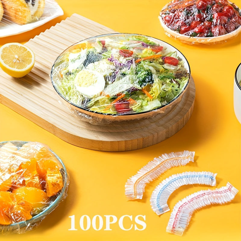 100pcs Plastic Packaging Covers - Food Grade PE Film, Elastic Bowl Covers, Disposable Kitchen Supplies - Keep Your Food Fresh and Safe
