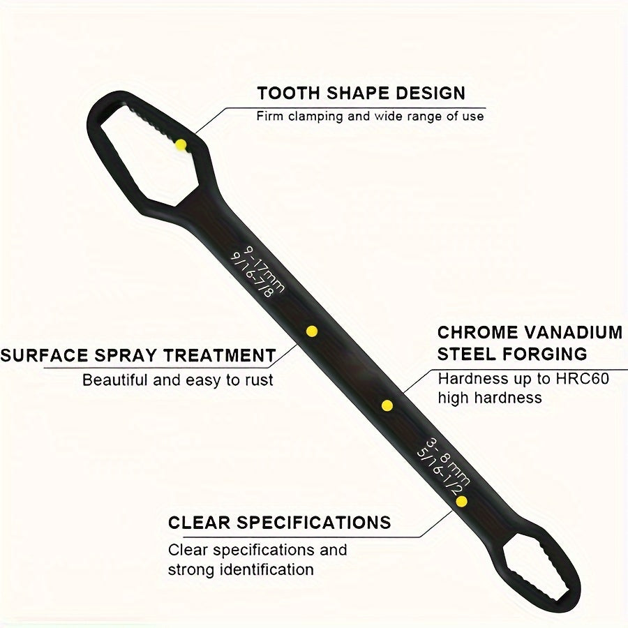 1pc Heavy-Duty Adjustable Torx Wrench Dual-Head Spanner with 5mm Thick Metal Construction 3-17mm