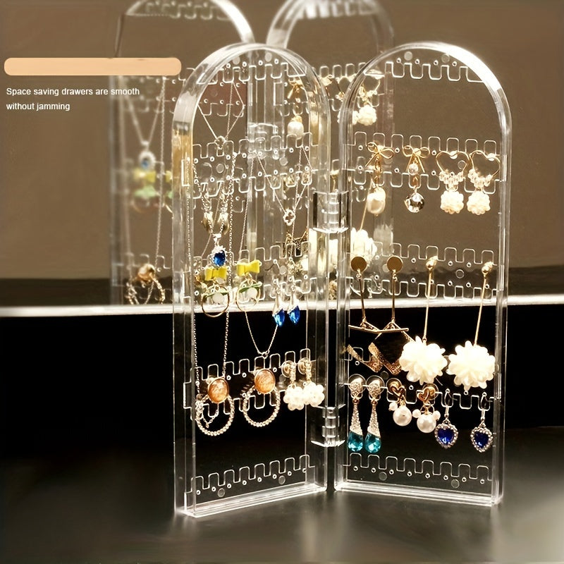 1pcs Foldable Jewelry Display Stand Double Door Jewelry Display Stand Creative Screen Jewelry Rack for Plastic Earrings and Necklace Storage Rack