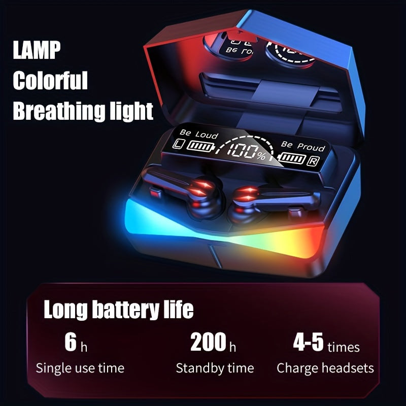 Tws Low Latency Gaming Earbuds HiFi Stereo, LED Charging Box, Touch Volume Control High Fidelity Wireless Headphones with RGB Effect, Noise Cancelling Microphone, Fast Charging Earphones