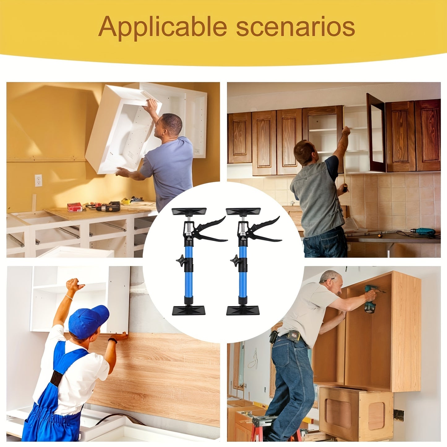 Adjustable Drywall Lift 2 Piece, 30.0-59.0cm Telescopic Support Tool, Cabinet Jack Set, Press and Release Mechanism, with Rotatable Non-Slip Support Base - Manually Operated Construction Tool