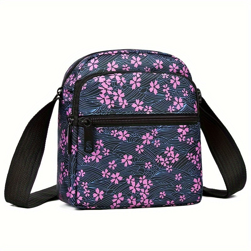 Women's Nylon Tropical Print Crossbody Bag Casual Mini Shoulder Bag with Zipper