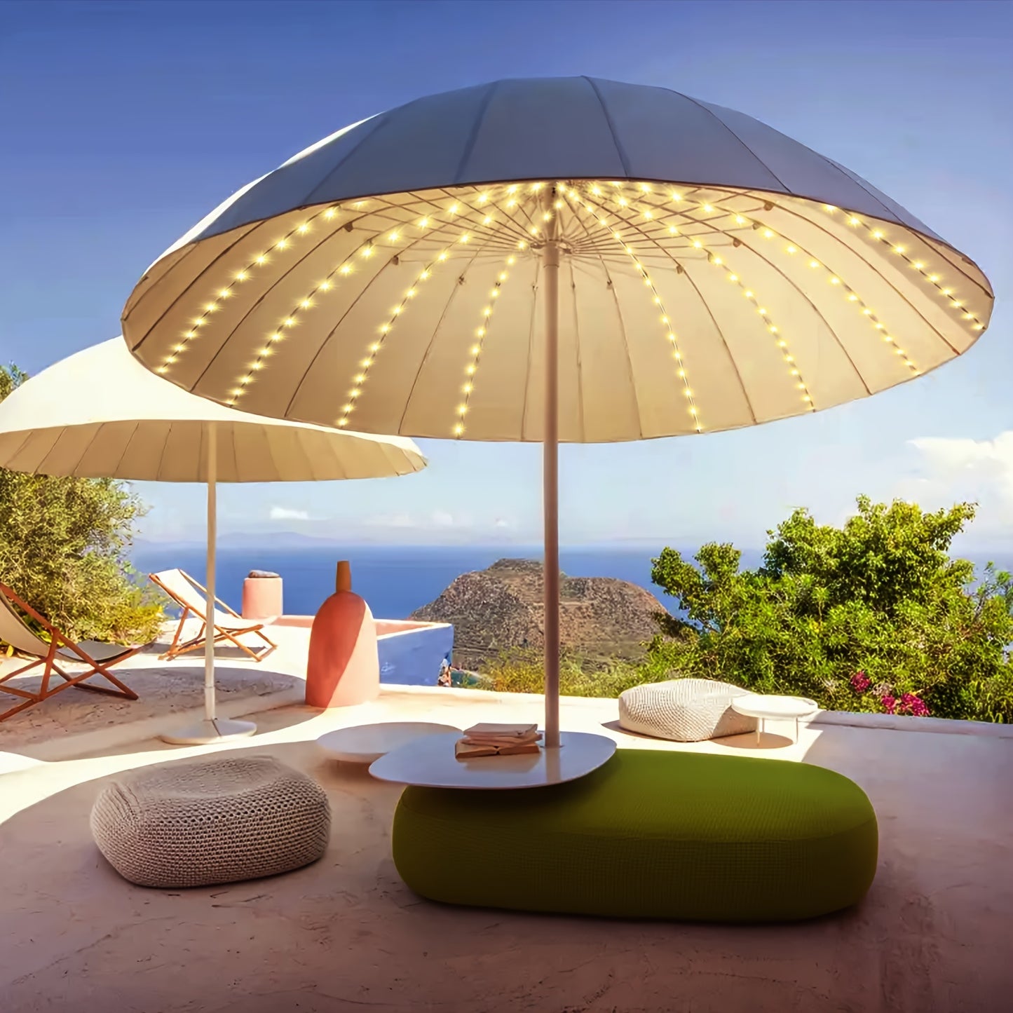 1pcs Garden Umbrella Light with Remote Control, 8 Modes Waterproof LED Outdoor Umbrella Light Battery Powered for Decoration Outdoor Party, Wedding, Festival (Remote Control with Button Battery, Battery Box Not Included)