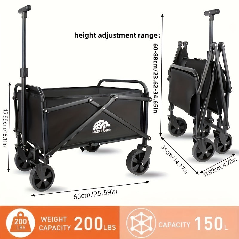 Versatile Heavy Duty Folding Cart - Perfect for the Beach, Boat, Pets, Groceries and Camping | Easy to Store, All Terrain Wheels, Black