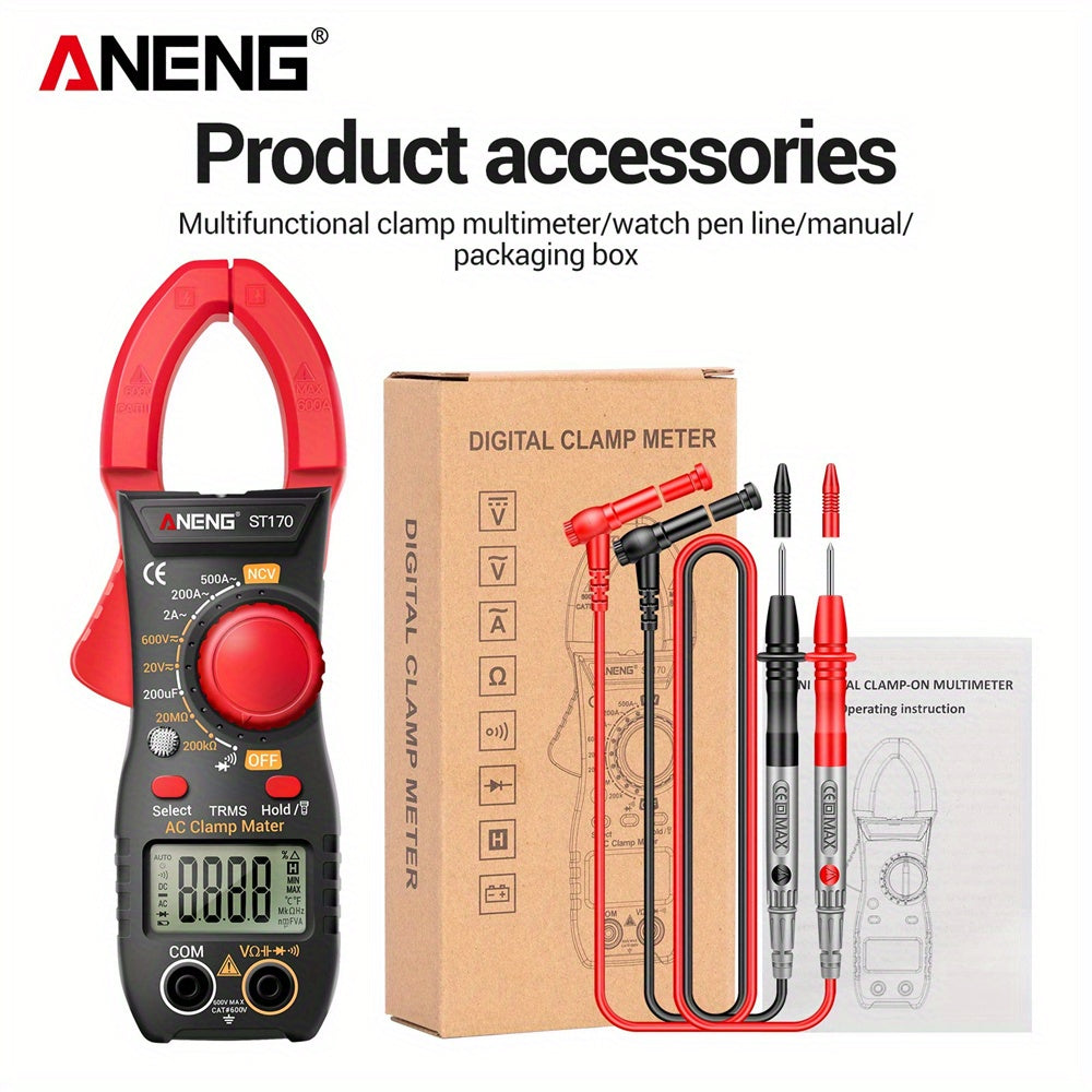 ANENG ST170 Non-contact Clamp Meter 1999 Counts LED Screen AC Current Multimeter NCV Induction Professional Tool