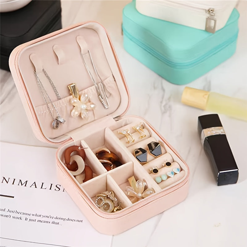 1 Piece Faux Leather Jewelry Storage Box, Portable Travel Jewelry Box with Compartments for Rings, Necklaces, Earrings, Bracelets - Unfinished, Freestanding Style Storage Solution for Bedroom, Dressing Table, Drawer Organization