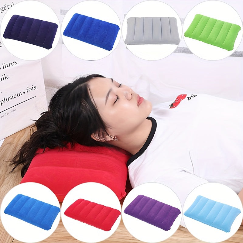 Compact portable inflatable pillow 18.75x11.75 inches - soft, foldable design for travel and home use, easy to inflate, snap closure