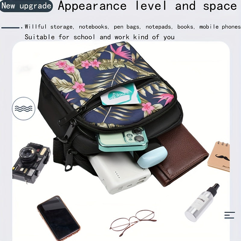Women's Nylon Tropical Print Crossbody Bag Casual Mini Shoulder Bag with Zipper