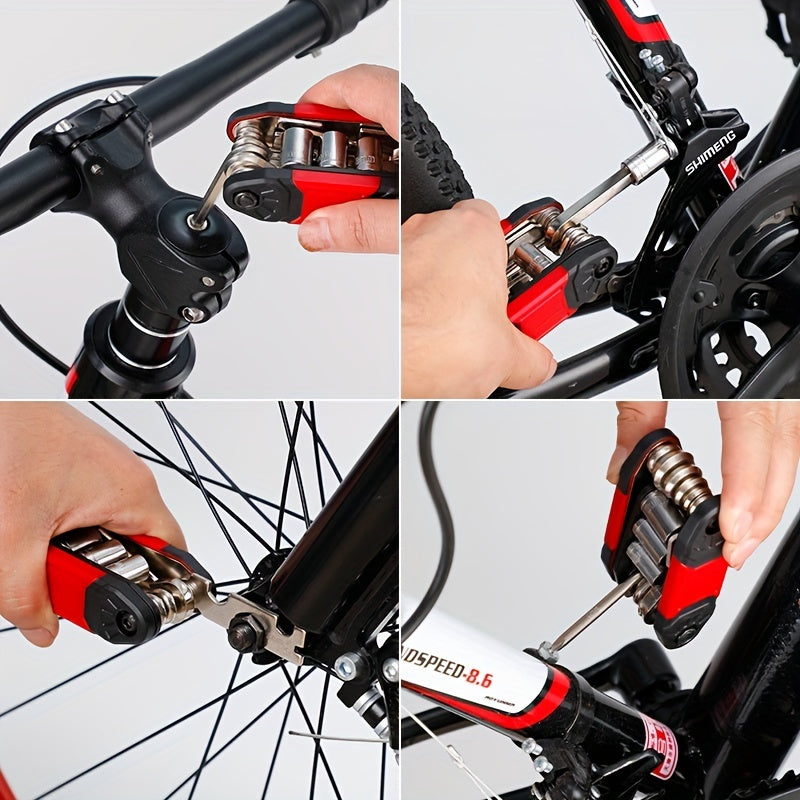 1pcs 16 in 1 Foldable Stainless Steel Rivet Removal Professional Pliers - Multi-purpose Bicycle Repair Tools for Travel, Off-road, Racing, Mountain Biking - Perfect Valentine's Day Gift for Men and Bicycle Lovers