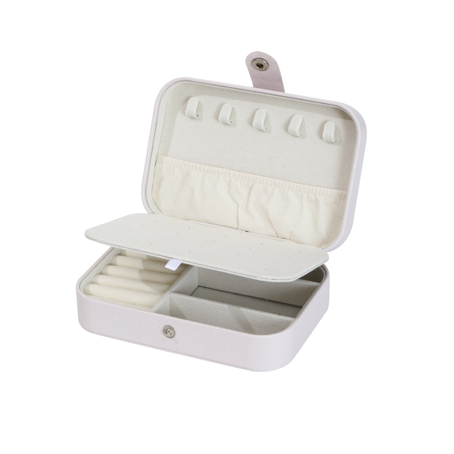 Portable double-layer imitation leather jewelry storage box - velvet interior, snap closure, can store earrings, necklaces, rings | Modern travel storage box with practical hook