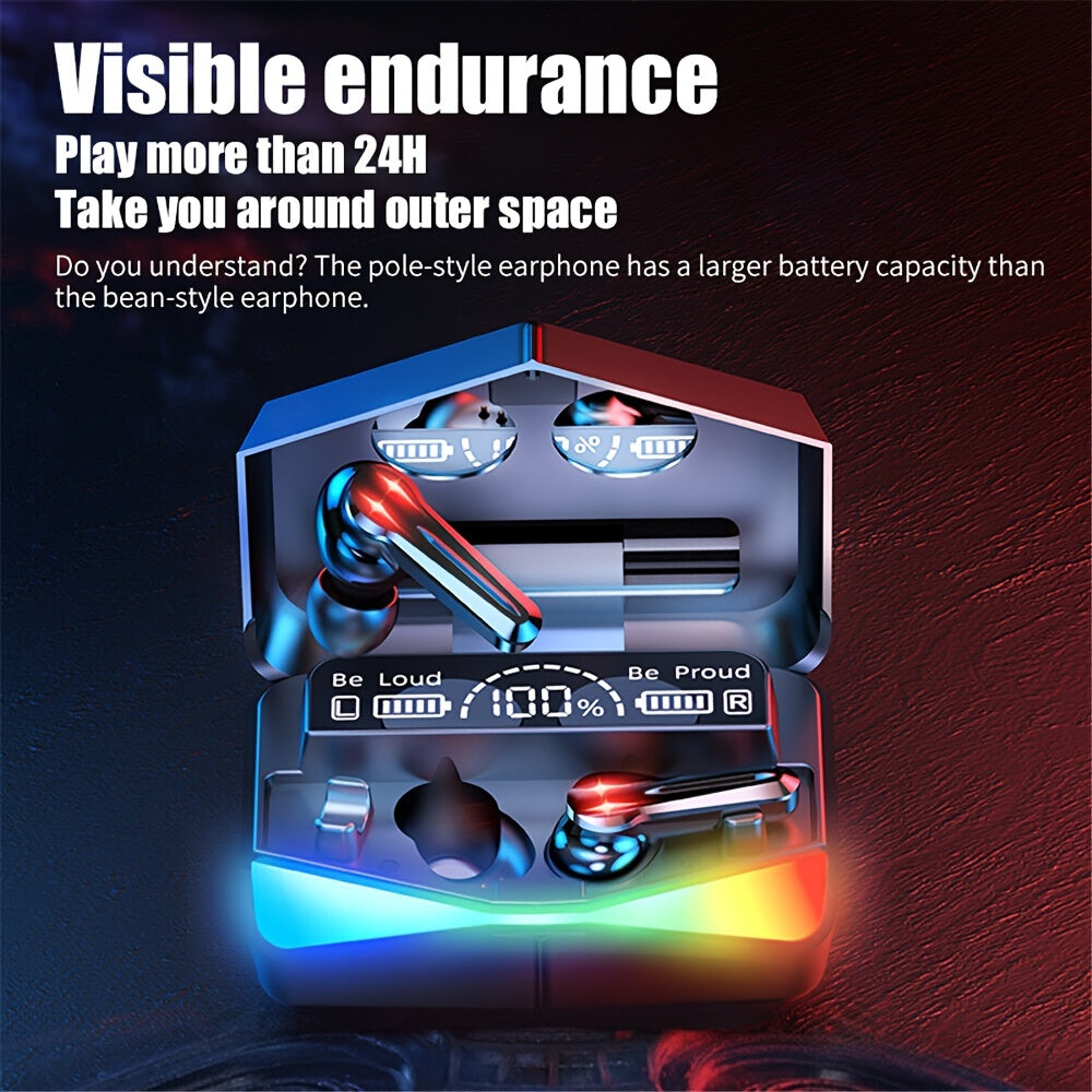 Tws Low Latency Gaming Earbuds HiFi Stereo, LED Charging Box, Touch Volume Control High Fidelity Wireless Headphones with RGB Effect, Noise Cancelling Microphone, Fast Charging Earphones