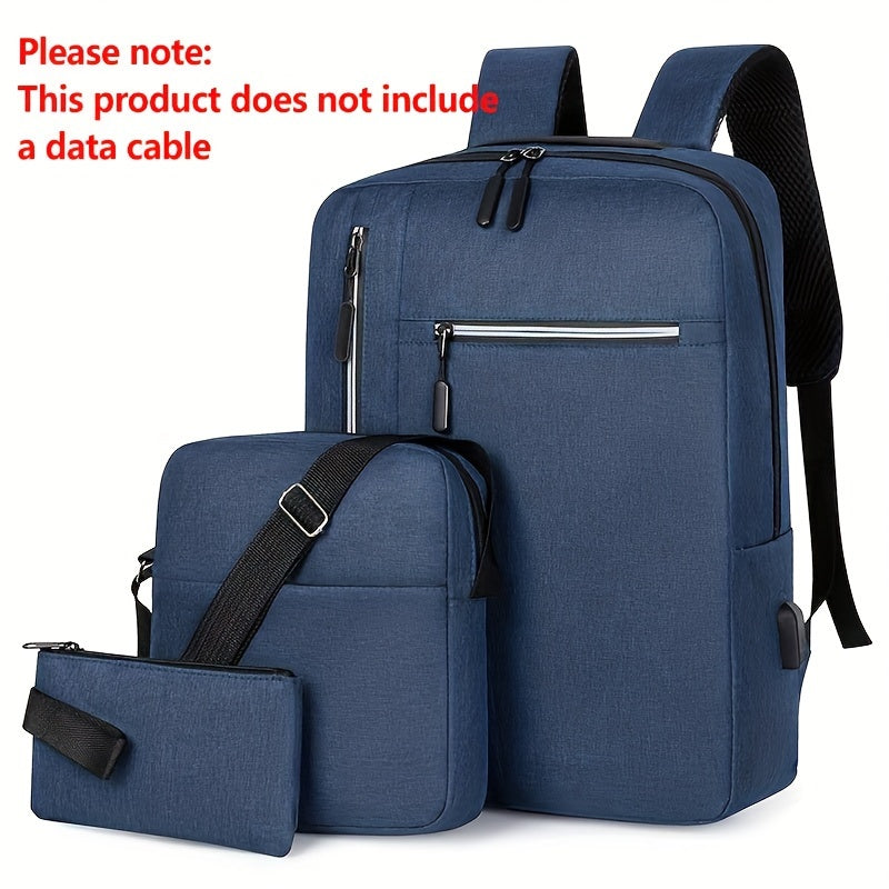 2-piece men's simple business backpack set large capacity wear-resistant backpack + square shoulder bag