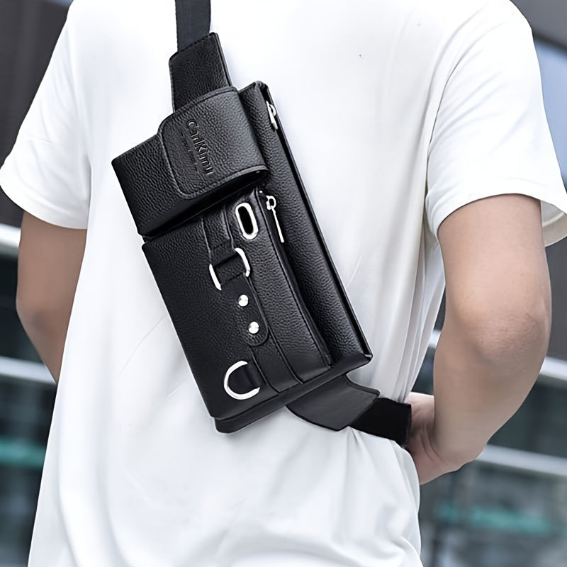 Men's waist bag, new large-capacity multifunctional messenger bag (puller direction random)