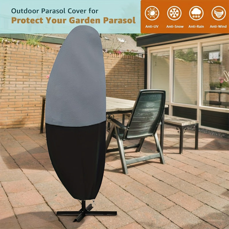1pcs Outdoor Parasol Cover, 210D Oxford Cloth Anti-UV Black Gray Two-tone Roman Umbrella Cover, Garden Outdoor Cantilever Sunshade Rain Cover Accessory, Cover Only