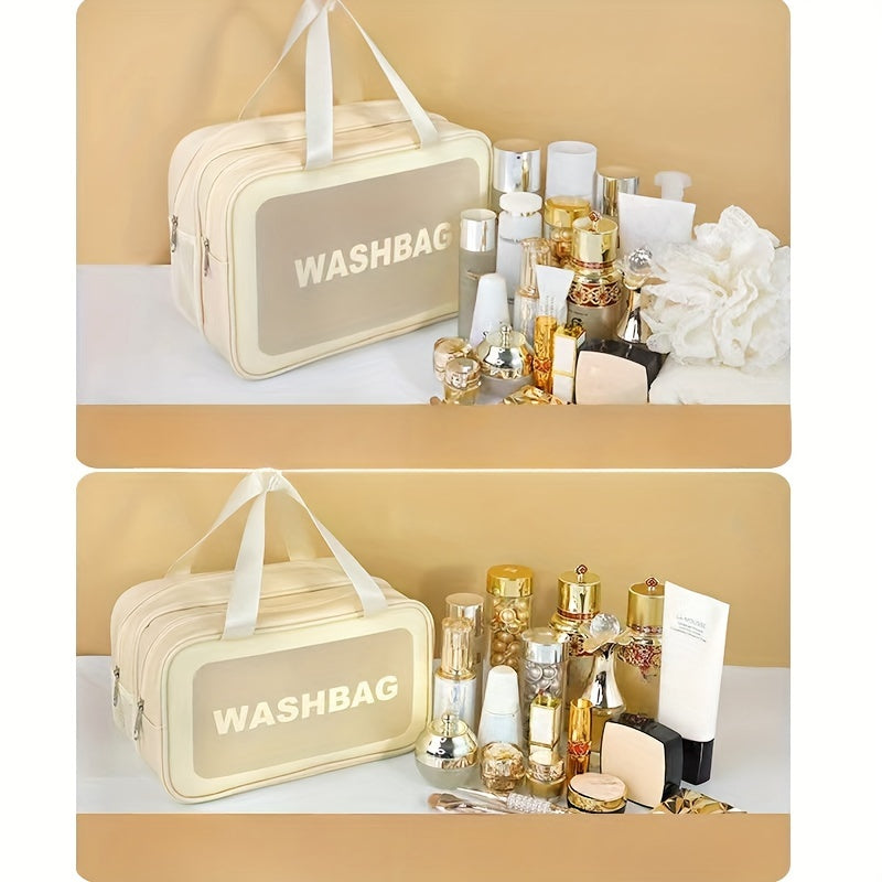 Chic PU waterproof cosmetic bag - large capacity, dry and wet separation, portable cosmetic storage bag, double layer storage
