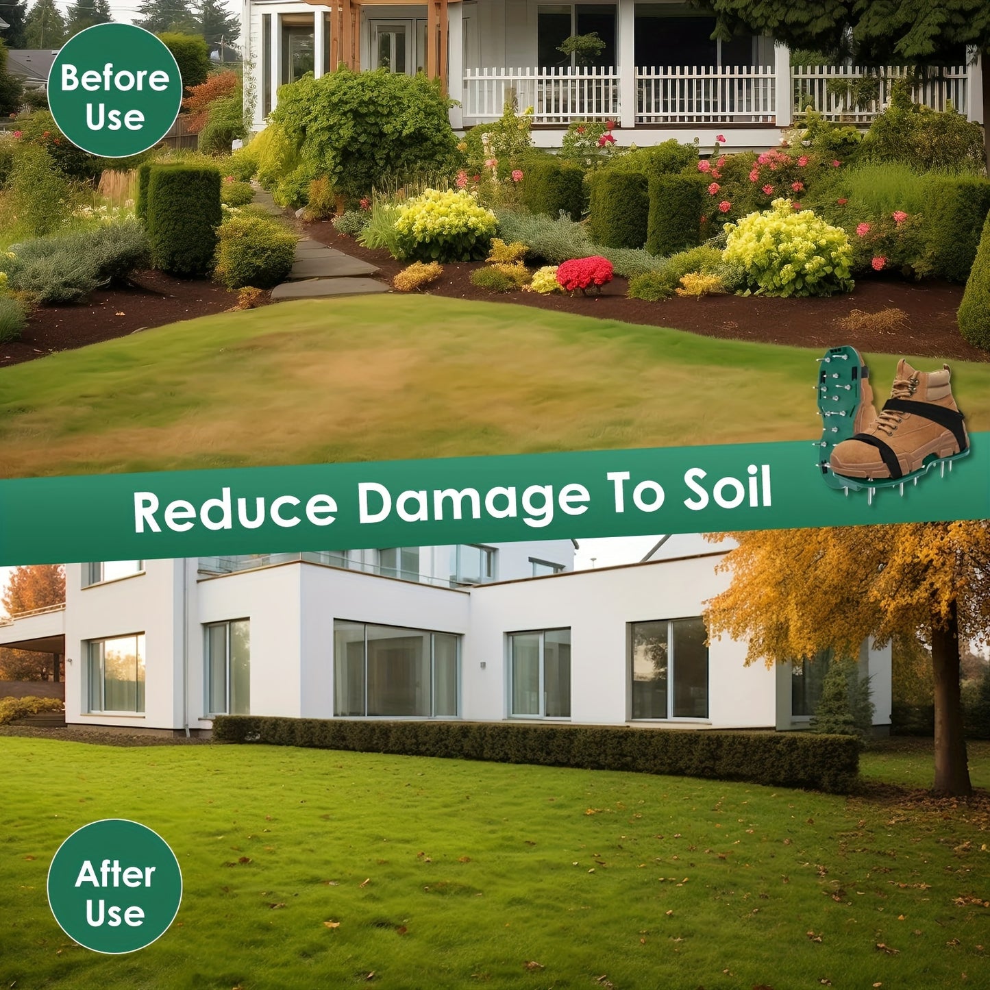 Manual Lawn Aerator with Metal Spikes - 1 Double Duty Garden Soil Aerator Sandal with Adjustable Strap - No Electricity Required Yard Tool for Soil Health and Grass Growth
