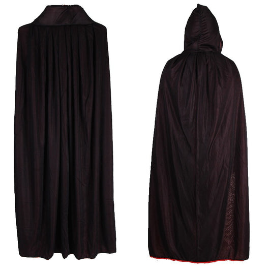 Unisex Gothic Vampire Cloak - Double Layered Black & Red, Hooded & Stand Collar - Richly Colored, Durable, Perfect for Halloween Cosplay, LARP Events & Stage Performances, Spooky Chic Costume Accessory