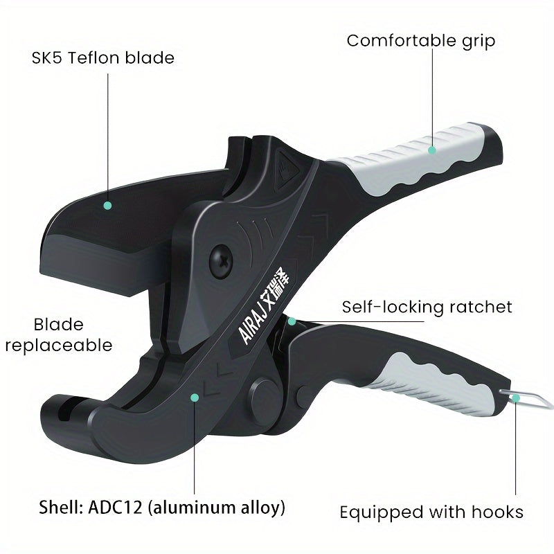 1pcAIRAJ Heavy Duty Ratchet PVC Pipe Cutter: Suitable for PVC, PPR, PE, PEX, Plastic