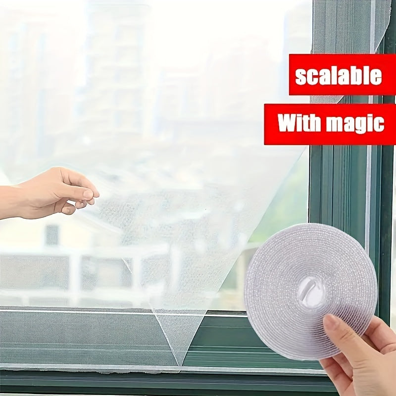 Traditional Style Adhesive DIY Window Screen Net Curtain Set with Hooks and Tape, Cuttable Mosquito Screen for Multiple Windows, Home Decoration Accessories - 1 Set