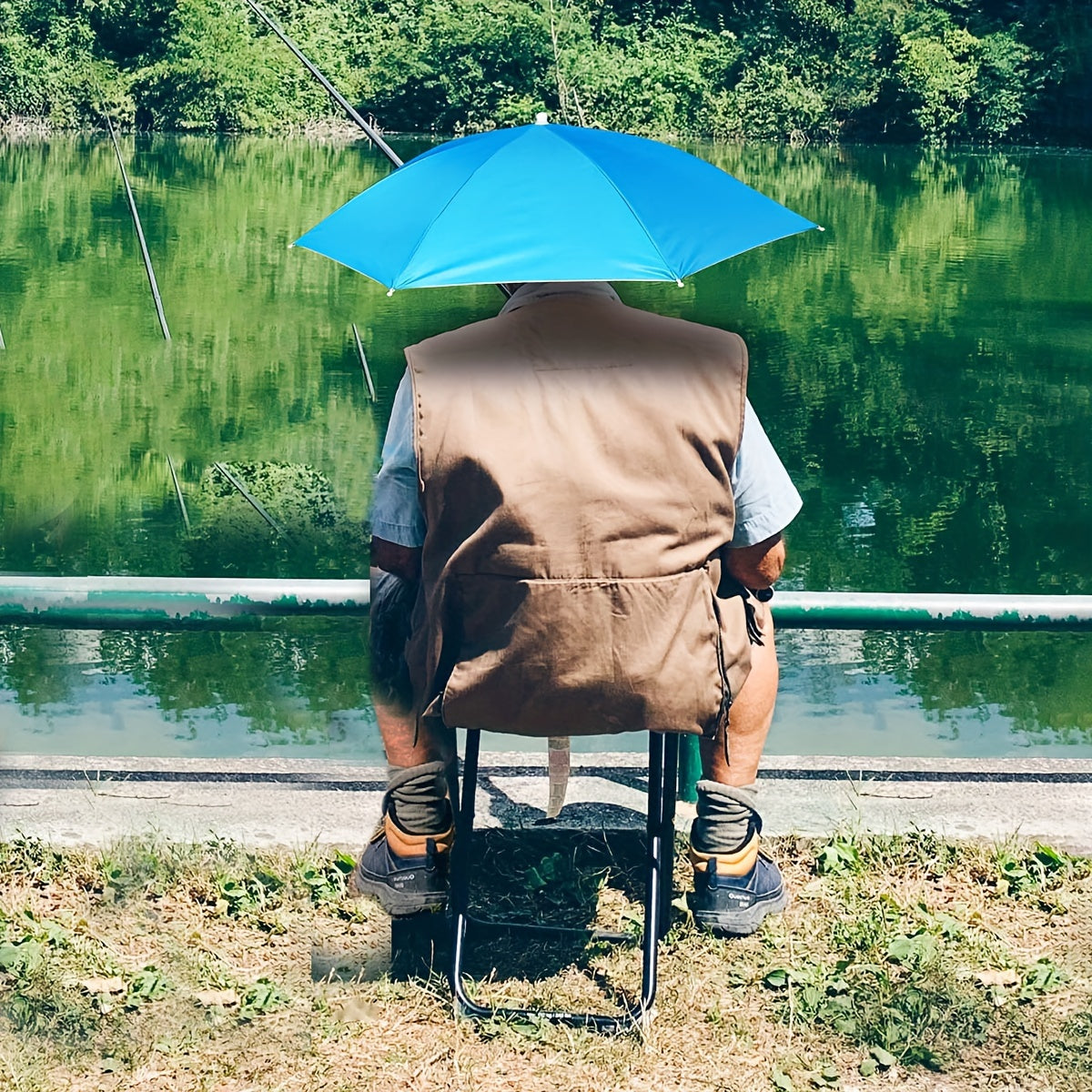Foldable large umbrella hat, UV protection unisex outdoor rain hat, essential for sun protection and fishing, waterproof canopy, durable design