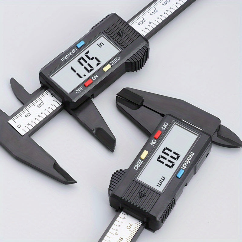 1-Pack Carbon Fiber Digital Vernier Caliper, Electronic LCD Display Micrometer Measuring Tool with Triangular Scale - Precision Gauge, Range 150mm, Accuracy 0.1mm