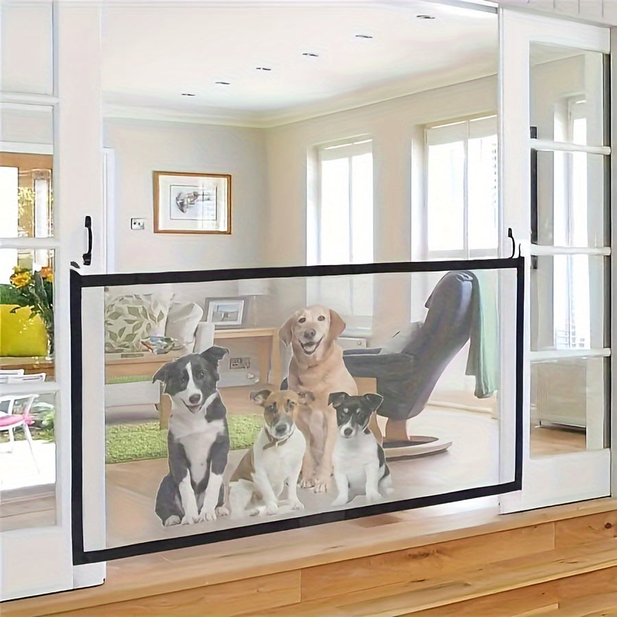 1.8m Easy-Install Pet Safety Gate for Dogs & Cats - Nylon Mesh Barrier for Rooms and Stairs, Versatile Use