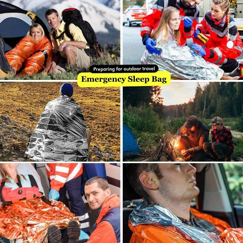 Portable waterproof emergency survival sleeping bag, outdoor camping sleeping bag with whistle