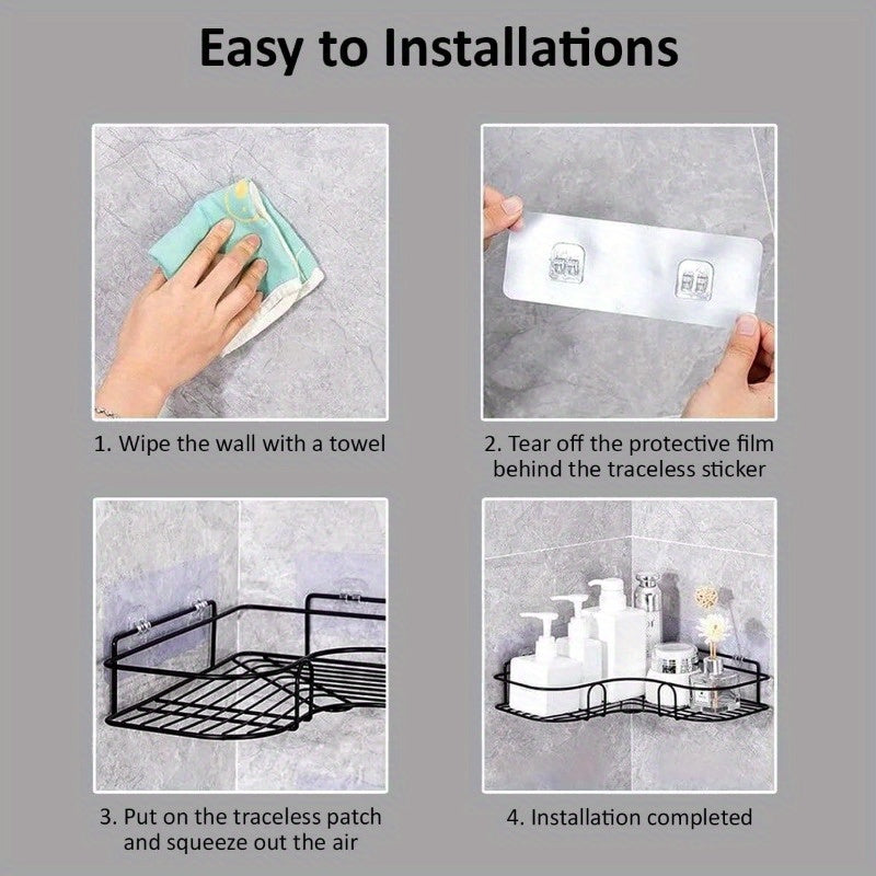 1-Pack Stainless Steel Shower Rack, Large Capacity Corner Rack, Hanging Storage Rack, Strong Adhesion, Waterproof and Mildew-proof, Suitable for Home Bathroom Storage