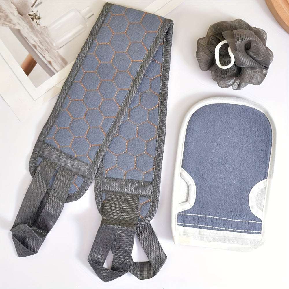 3 Pieces Exfoliating Bath Towel Set, 3 in 1 Back Bath Scrub, Body Cleansing Towel, Soft Bath Glove, Bath Ball Loofah, Exfoliating Skin Towel Bath Tool Set for Back Massage, Deep Body Cleansing, Home Bathroom Shower Scrub Tools,