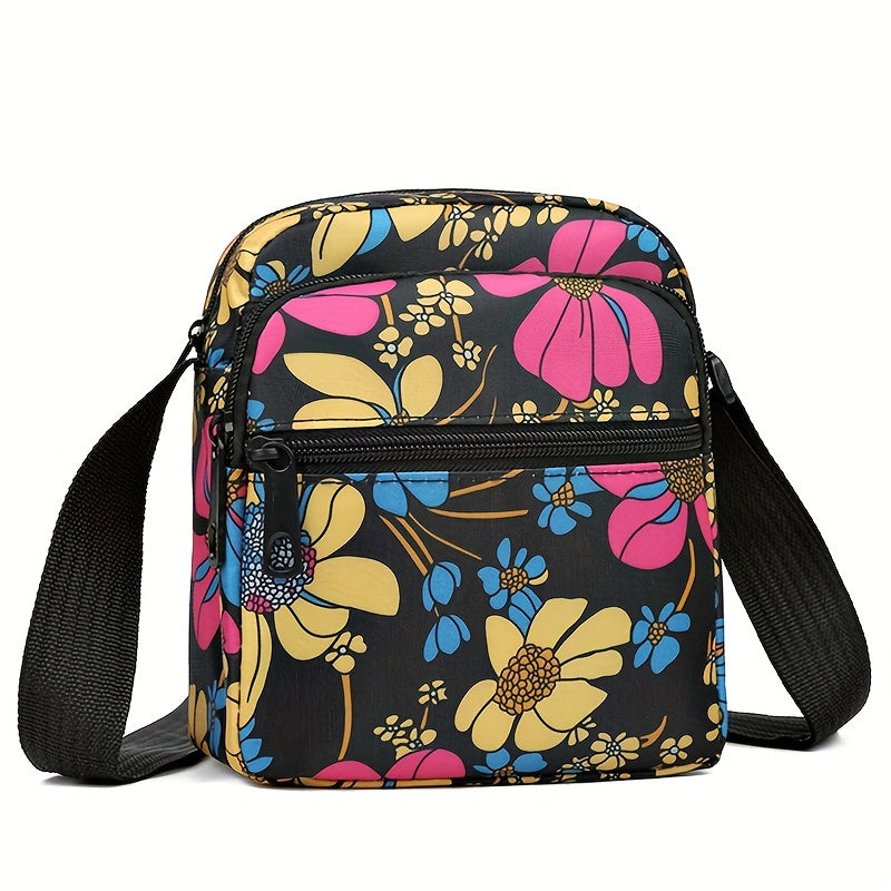 Women's Nylon Tropical Print Crossbody Bag Casual Mini Shoulder Bag with Zipper