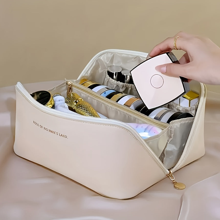 Fashion Faux Leather Pillow Cosmetic Bag, Large Capacity Portable Travel Storage Bag, Waterproof Cosmetic Bag with Compartments, Fragrance-free Multipurpose Cosmetic Bag, Ideal for Christmas, Halloween, Thanksgiving Gifts