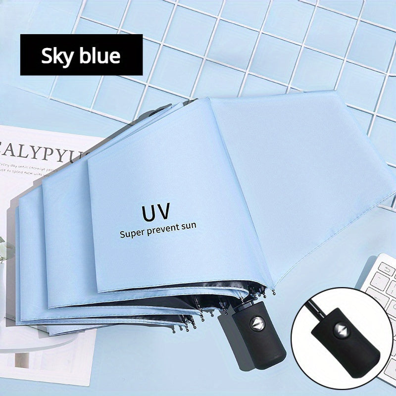 Automatic opening folding umbrella with UV protection, 8 steel ribs, 190T polyester pongee fabric, windproof, compact, sun and rain protection - Professional for business and travel