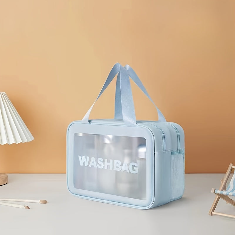 Chic PU waterproof cosmetic bag - large capacity, dry and wet separation, portable cosmetic storage bag, double layer storage