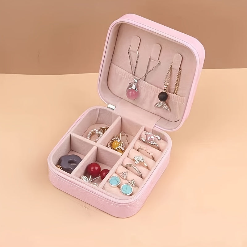 1 Piece Faux Leather Jewelry Storage Box, Portable Travel Jewelry Box with Compartments for Rings, Necklaces, Earrings, Bracelets - Unfinished, Freestanding Style Storage Solution for Bedroom, Dressing Table, Drawer Organization