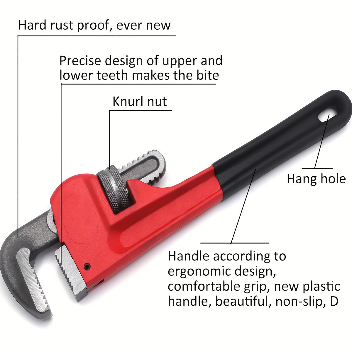 Heavy-Duty Adjustable Straight Pipe Wrench Set - 8 Inch/10 Inch/12 Inch Versatile Plumbing Wrench with Heat Treated Adjustable Jaw, Soft Grip Handle, and Durable Construction for Efficient Household Plumbing Repairs, Red