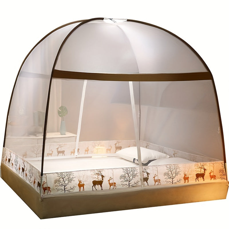 1 piece pop-up cartoon yurt bed cover - 360° all-round mosquito net, quick installation, no installation required, dustproof, large space, summer bedroom bedding home fashion decoration, easy to assemble, portable, space saving
