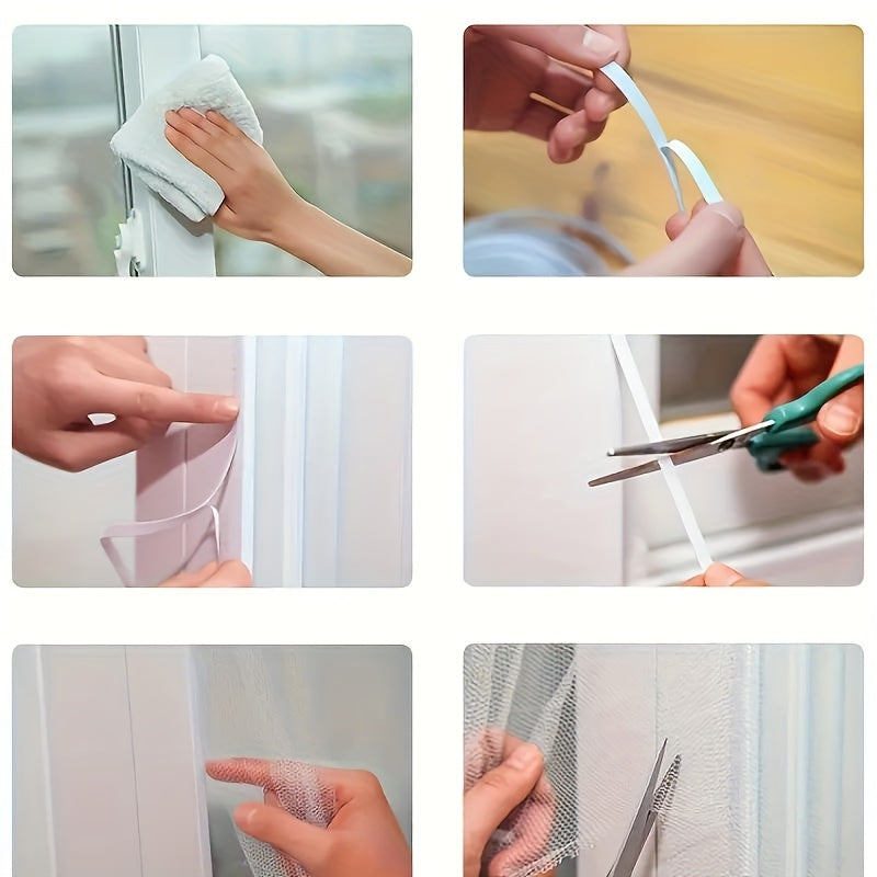 Traditional Style Adhesive DIY Window Screen Net Curtain Set with Hooks and Tape, Cuttable Mosquito Screen for Multiple Windows, Home Decoration Accessories - 1 Set