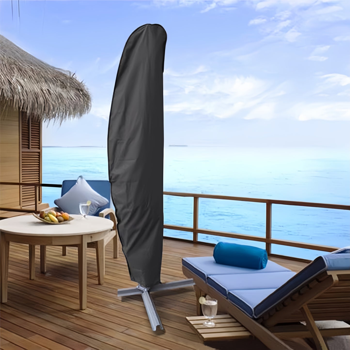 280cm Waterproof Outdoor Umbrella Cover 420D Oxford Cloth, Anti-UV Patio Parasol Cover with Storage Bag, Dust-Proof Black Canopy Sunshade Cover for 3.35m to 4.27m Garden Parasol