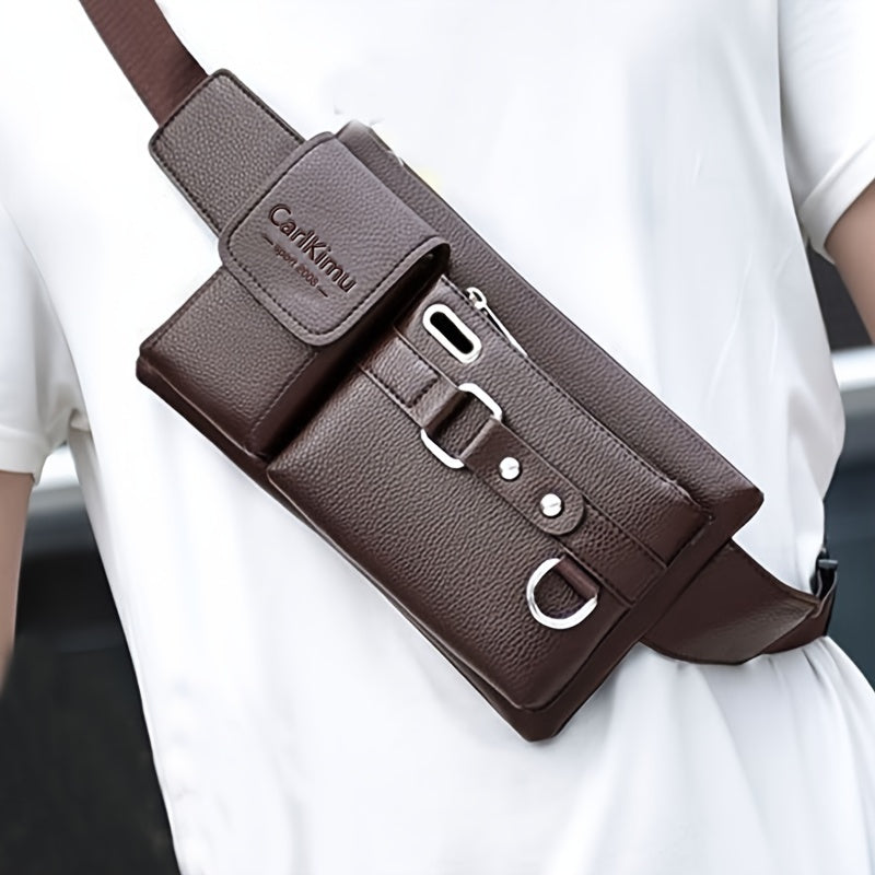 Men's waist bag, new large-capacity multifunctional messenger bag (puller direction random)