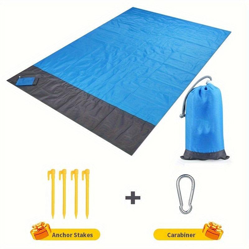 Extra Durable Waterproof Beach Mat - Sand and Moisture Resistant, Easy Clean Polyester Blend, 55" x 80" / Includes Stakes and Carabiners, Great for Camping, Picnics and Outdoor Adventures Blue / 140.0*200.0cm
