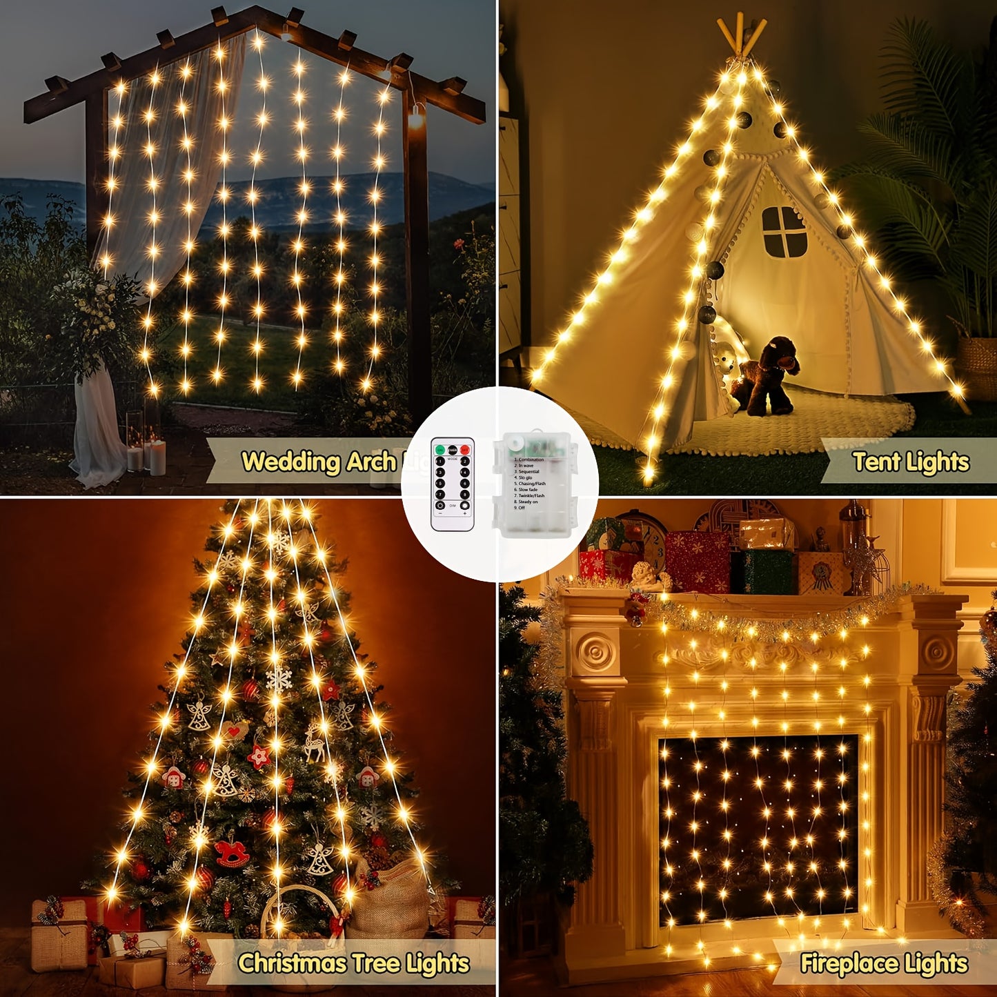 1pcs Garden Umbrella Light with Remote Control, 8 Modes Waterproof LED Outdoor Umbrella Light Battery Powered for Decoration Outdoor Party, Wedding, Festival (Remote Control with Button Battery, Battery Box Not Included)