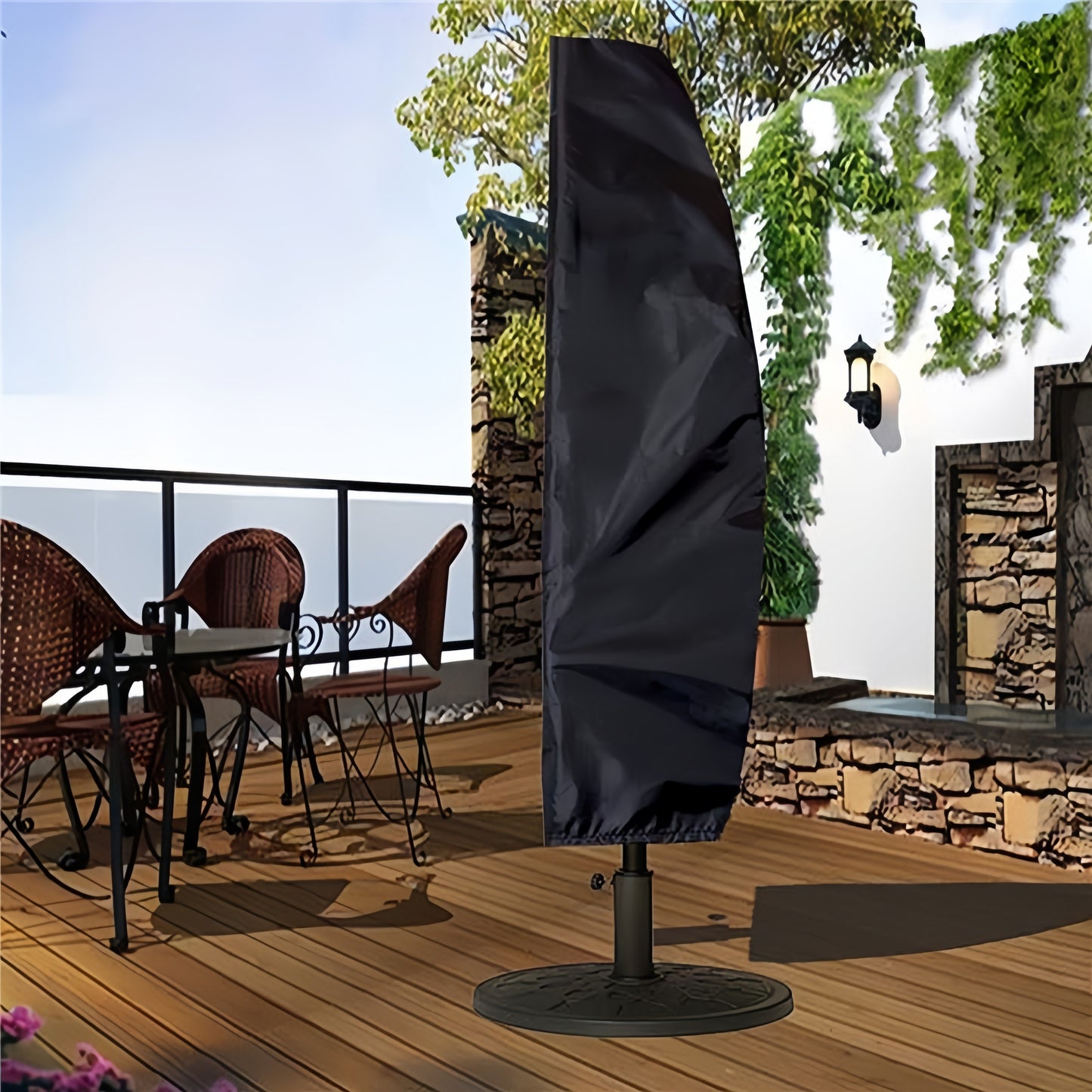 280cm Waterproof Outdoor Umbrella Cover 420D Oxford Cloth, Anti-UV Patio Parasol Cover with Storage Bag, Dust-Proof Black Canopy Sunshade Cover for 3.35m to 4.27m Garden Parasol