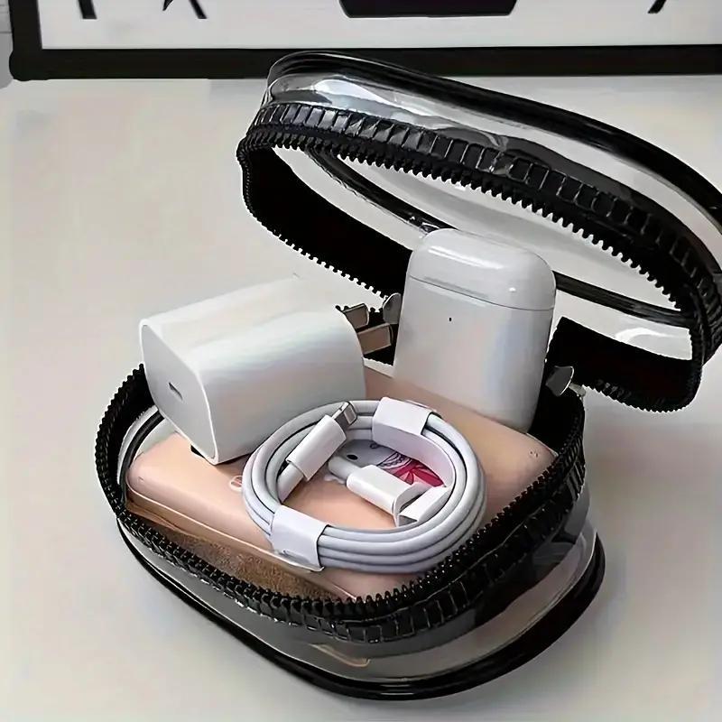 1pc Portable PVC Cable Organizer Box, Casual Style Transparent Charger Storage Box for Earphones and Data Cables