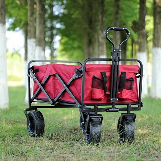 Versatile Foldable Travel Stroller with Quiet Wheels, Cup Holder and Side Pockets - Adjustable Handle for Camping, Gardening, Sports, Picnics and Shopping